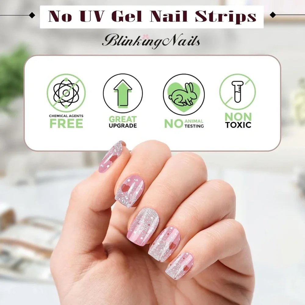 Pink And Silver Glitter Gradient Gel Nail Wraps